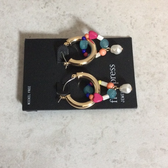 NWT Free Press gold hoops with colorful bead earrings - Picture 4 of 6
